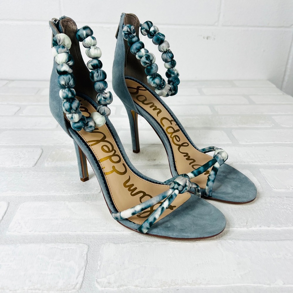Sam Edelman Blue Suede Tie Dye Satin Bubble Ankle Strap Stiletto Sandals 8